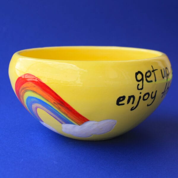 Handmade Ceramic Black Bowl “Get Up and Enjoy this Life” - Divine Vibes