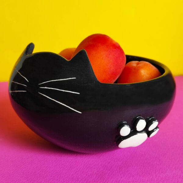 Handmade Ceramic Black Bowl “Pawsitive Vibes” - Divine Vibes