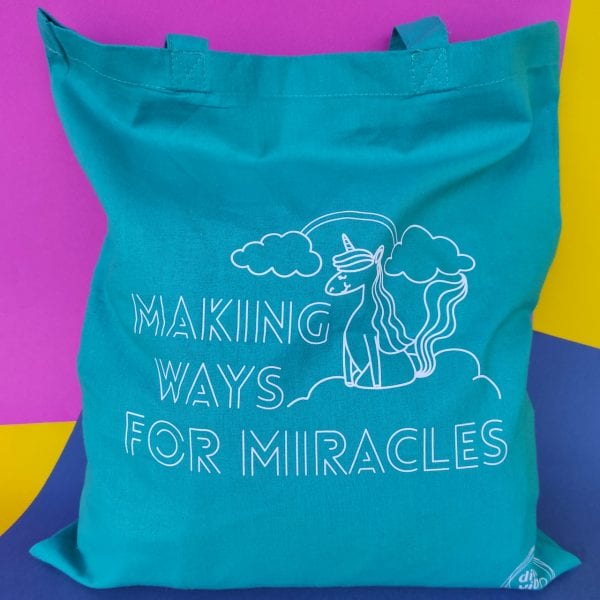 Τσάντα για Ψώνια με Μακριές Λαβές Σμαραγδί “Making Ways for Miracles” - Divine Vibes